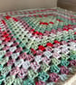 Handmade Crochet Baby Blanket, Sage Green & Red Granny Square Blanket 24"