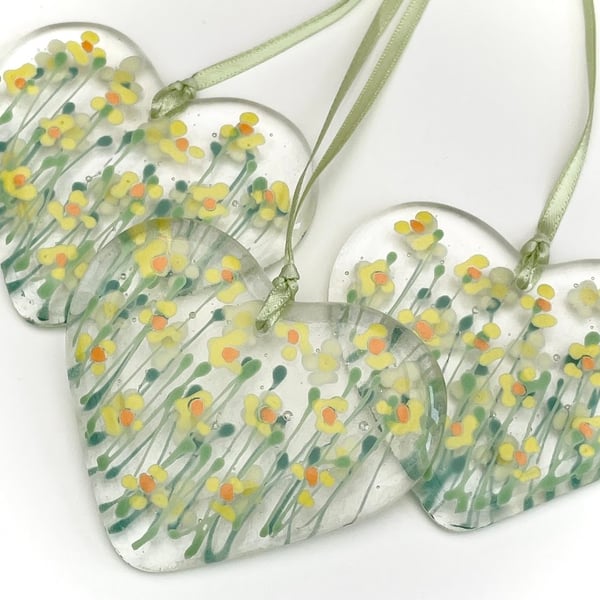 Daffodil and Narcissus Glass Heart - small