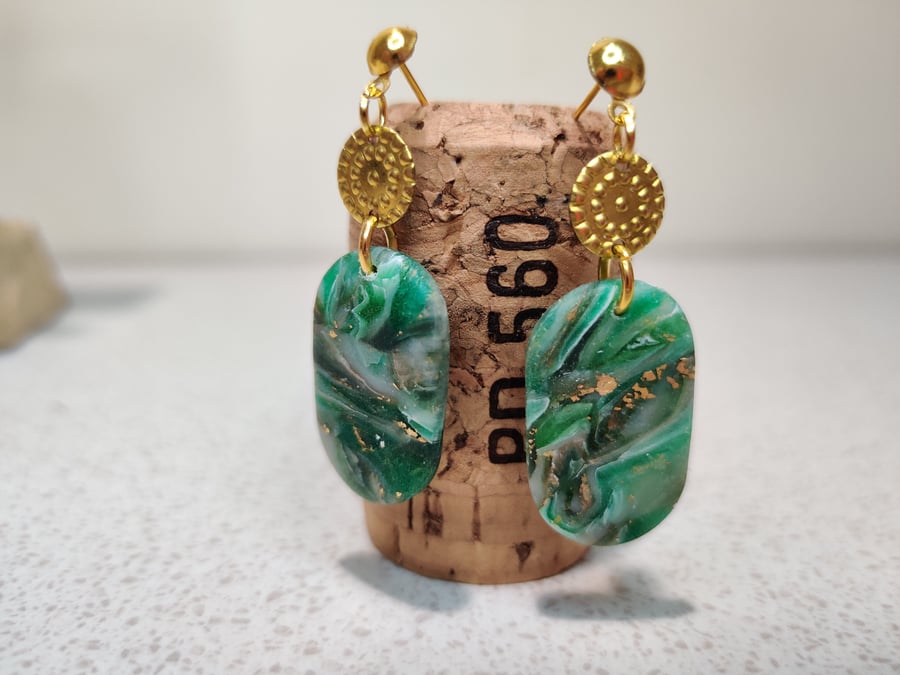 Green marble pilldangle earrings 