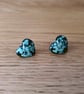 Cute Turquoise Stud Resin Heart Real Dried Flower Earrings - Image 1