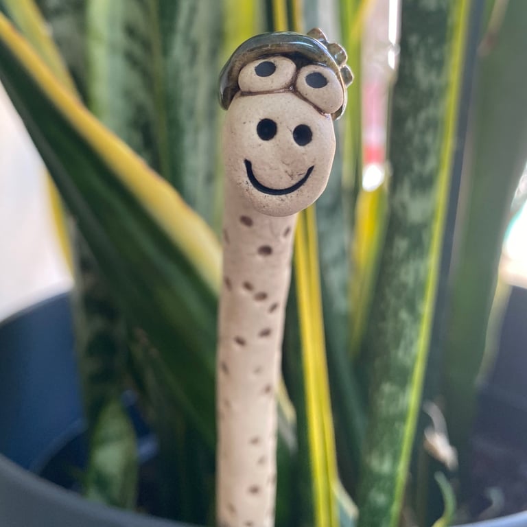 Green Flower Hat Worm, Ceramic Plant & Garden Buddy