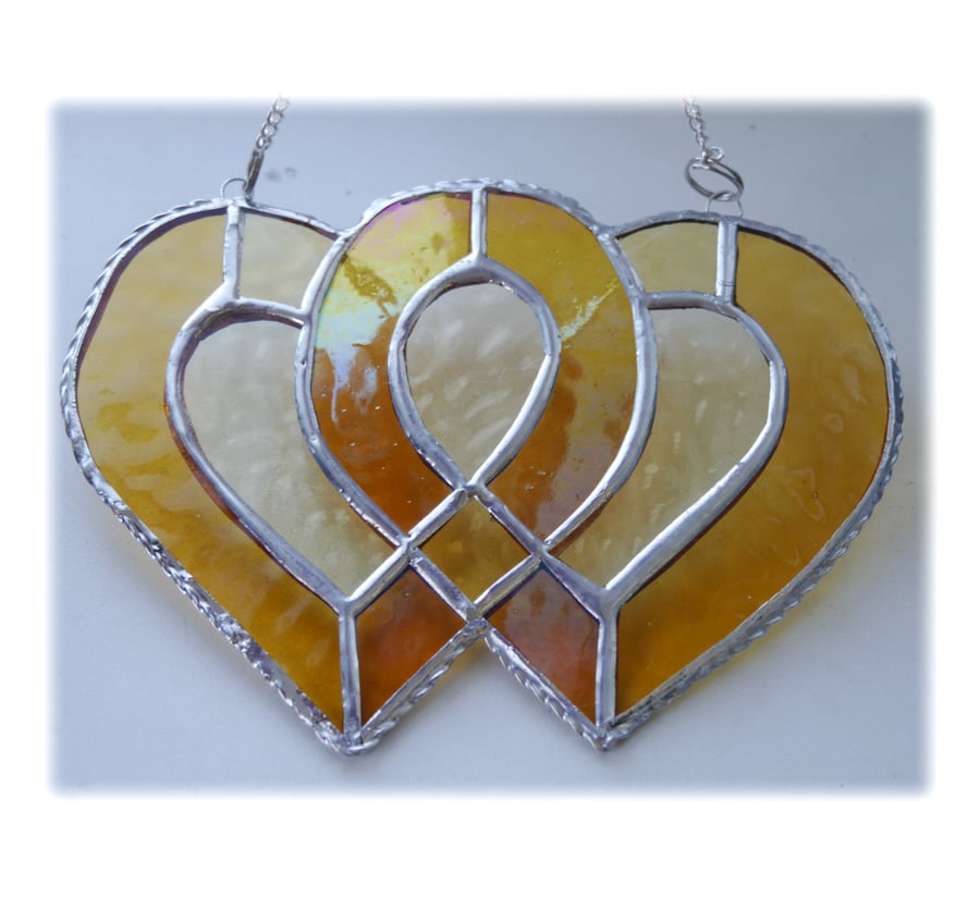 Entwined Heart Suncatcher Stained Glass Golden Wedding 015
