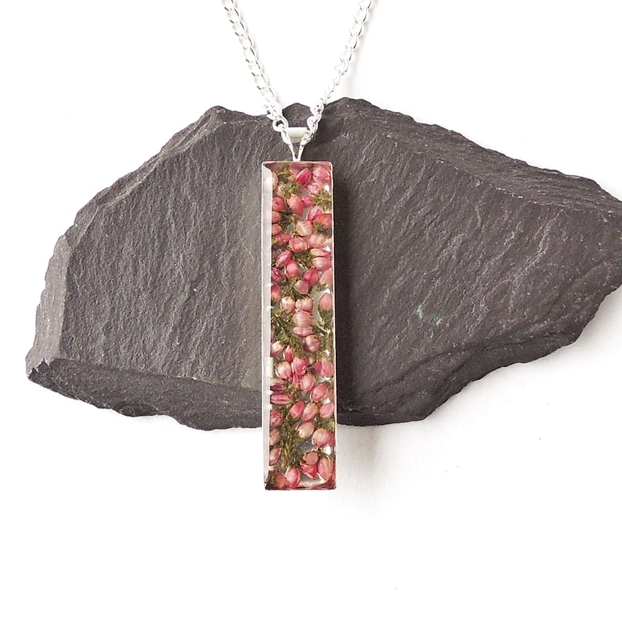 Long Pink Heather Necklace, 18" Chain   F012