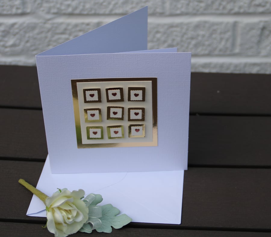 Hearts & gold squares card, Blank card, multi-purpose card 