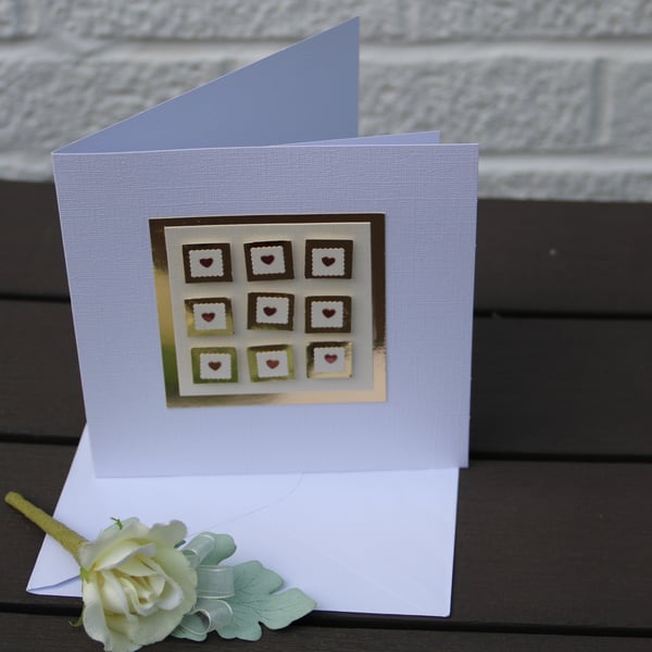 Hearts & gold squares card, Blank card, multi-purpose card 