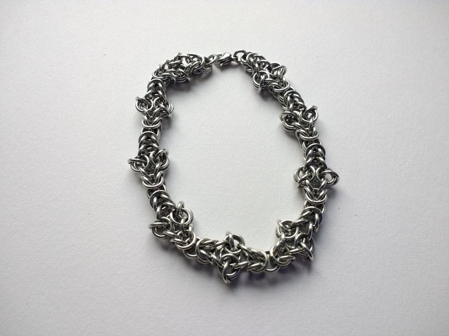 Cross Weave Woven Chain Mail Bracelet, Aluminium 8"