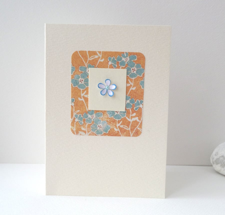 Tiny Flower Ivory Card - Orange & Aqua Floral