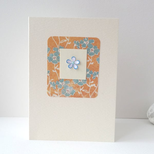 Tiny Flower Ivory Card - Orange & Aqua Floral