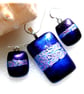 Dichroic Glass 123 Pendant Earring Set Blue Silver Plated Chain - Image 5