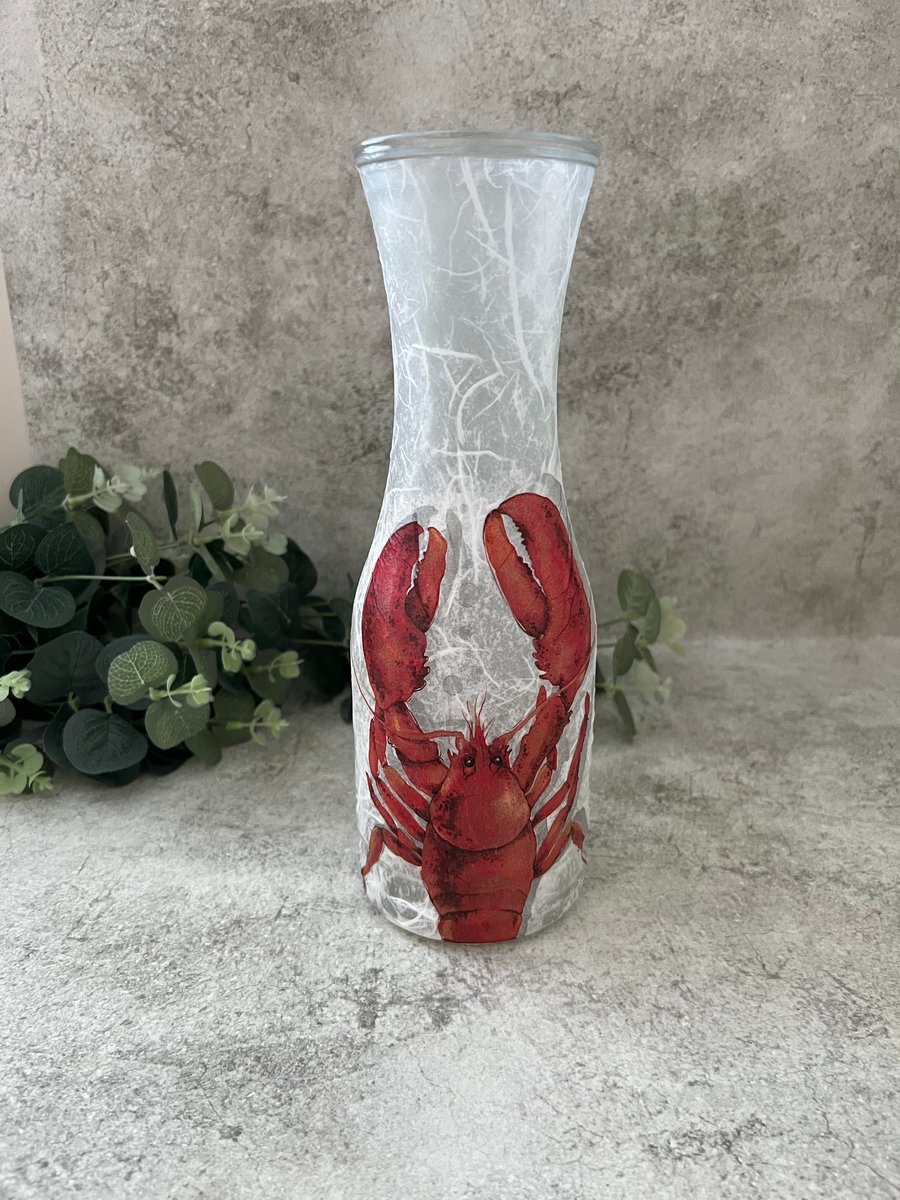 Decoupage Lobster Paul Masson Wine Carafe, Vase - Home Decor, Coastal Home