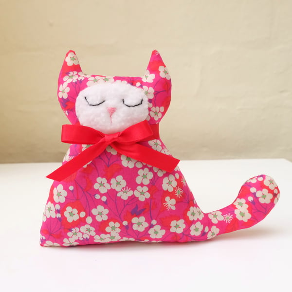  Lavender Cat, Liberty Mitsi Fabric, Hot Pink and Red
