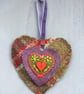Hand Embroidered Tartan Heart Hanging Decoration 