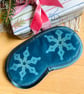 Lavender Velvet Sleep Mask, Hand Printed Sleep Mask, Teal Snowflake Eye Mask