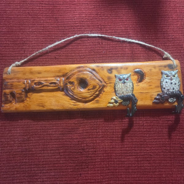 Handmade Rustic Wooden Key and Owl Hooks