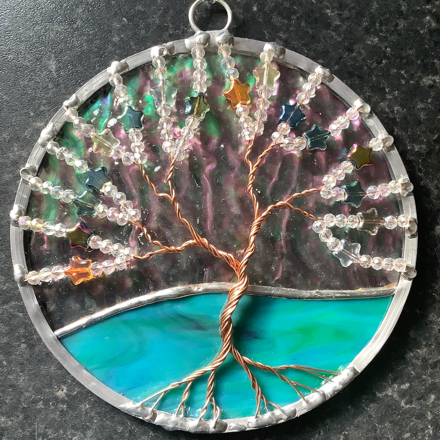 Electroplated stars tree of life suncatcher