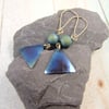 Earrings, Anodised Titanium, Triangle Droppers with Druzy Agate & 14ct Goldfill 