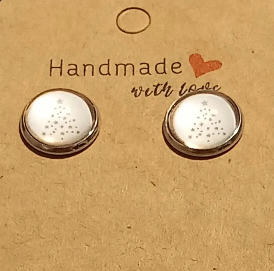 Christmas Coffee cabochon earrings round cabochon stud pushback OOAK