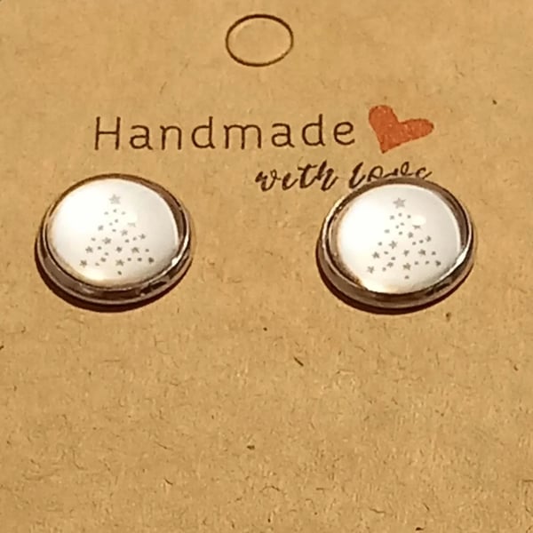 Christmas Coffee cabochon earrings round cabochon stud pushback OOAK