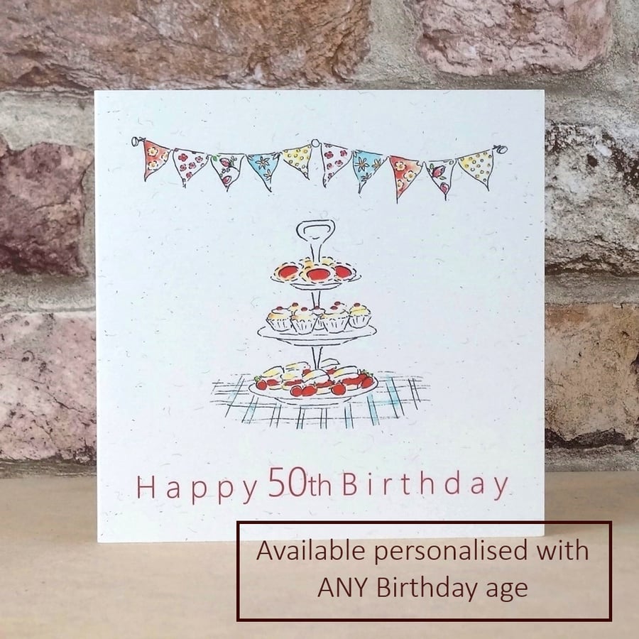 Birthday Card Tea Party - Personalised with any age Eco Friendly