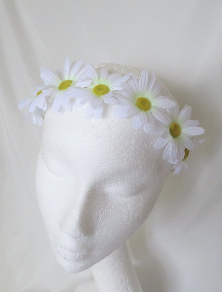 Dainty White Daisy Flower Crown Retro Vintage Boho Floral Hair Headband