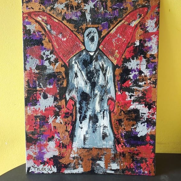 Furious angel - original abstract acrylic emotional painting on canvas board
