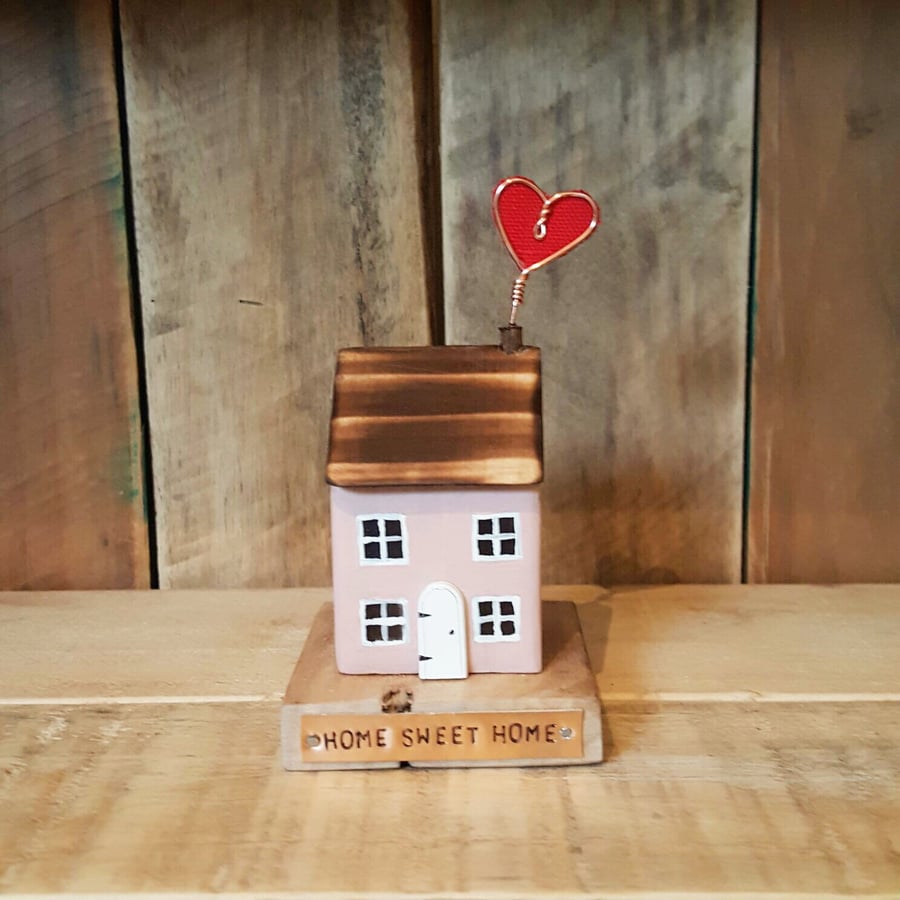 Handmade Wooden Cottage Home Sweet Home with Heart Housewarming Gift