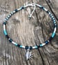 Blue Beaded & Conch Shell Anklet. Sterling Silver.  - Image 7