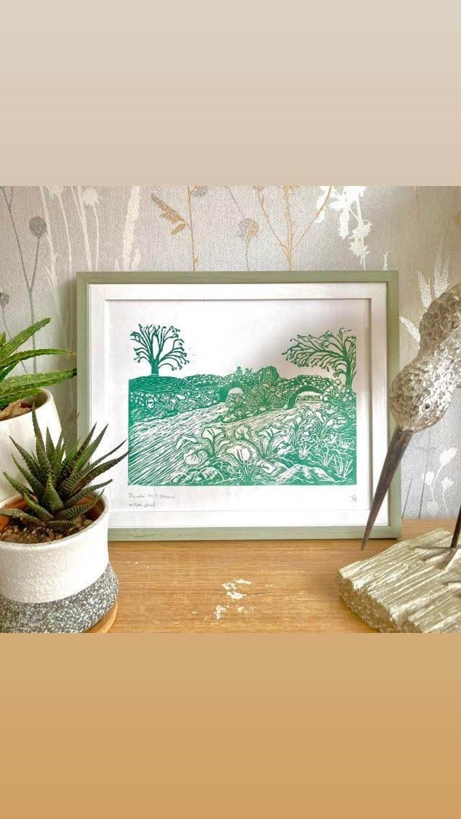 Linoprint Dunster Mill Stream limited edition 