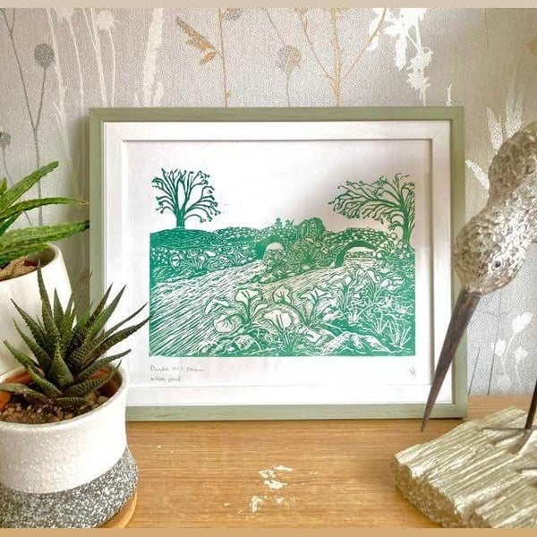 Linoprint Dunster Mill Stream limited edition 