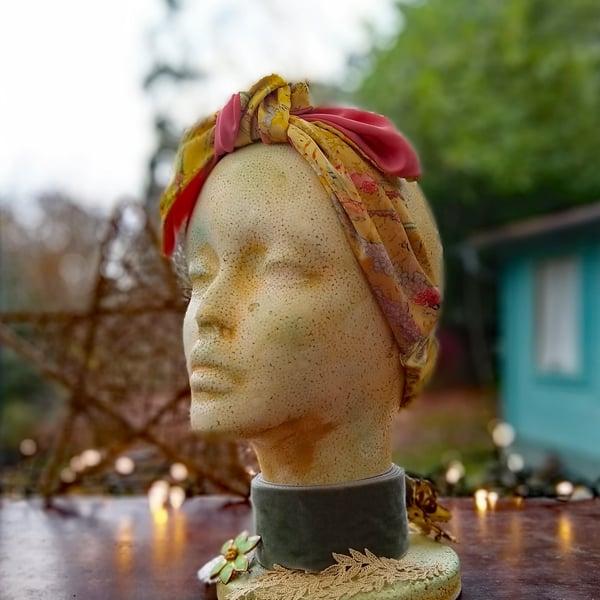 yellow floral faux silk head wrap