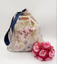 Blue and botanical reversible knot bag, handbag,  shoulder bag.  