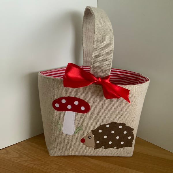 Small Easter Basket, Childrens Bag, Storage Basket, Applique, Hedgehog