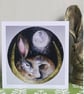 Whimsical Resting Hare Rabbit under Full Moon Watercolour Print - Image 2