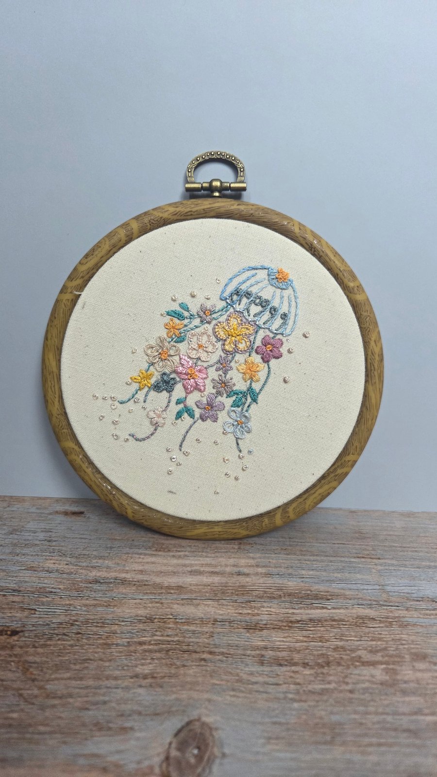 Floral Jellyfish Embroidered Hoop