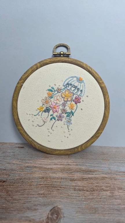 Floral Jellyfish Embroidered Hoop