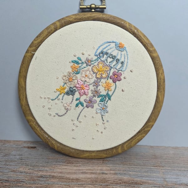 Floral Jellyfish Embroidered Hoop