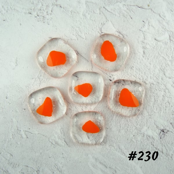 6 x orange art glass cabochons, for jewellery making, crafting (230)