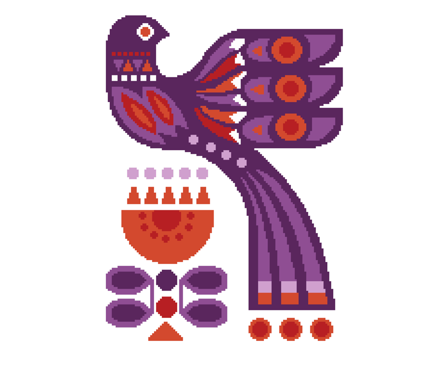 270 - Scandinavian Folk Art Cross Stitch Pattern: Mid-Century Bird (PDF Chart)