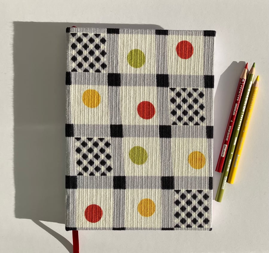 Handmade A5 Book with Colourful Gingham & Spot 1950's Vintage Fabric