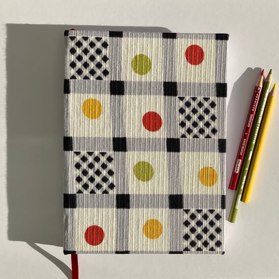 Handmade A5 Book with Colourful Gingham & Spot 1950's Vintage Fabric