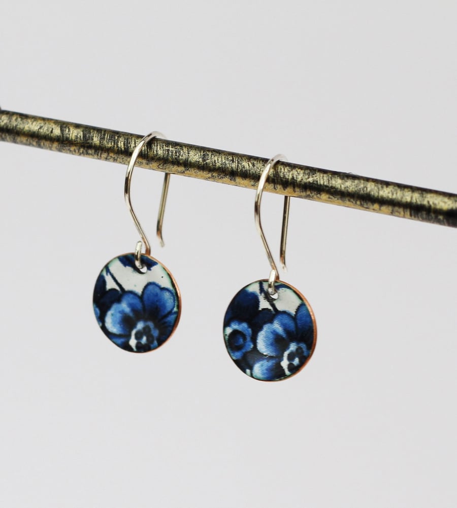 Blue and white floral earrings