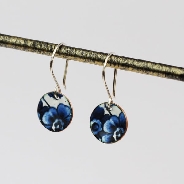 Blue and white floral earrings