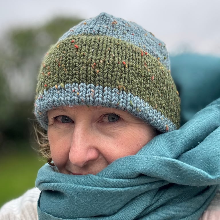 Hand knitted beanie hat. Chunky knitted hat. Hand knitted woolly hat.