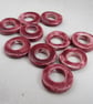 10 Medium Dark Rose Red Glazed Ceramic Donut Beads - Image 3