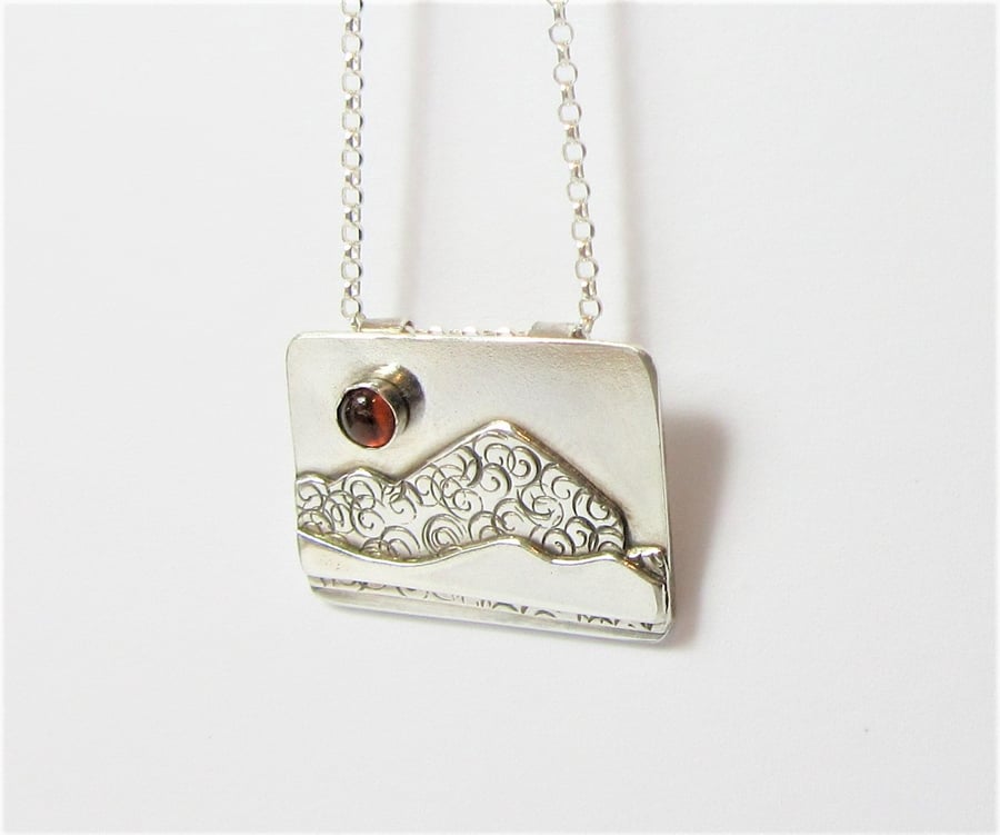 Mourne Mountains Silver and Amber Pendant - handmade recycled silver necklace