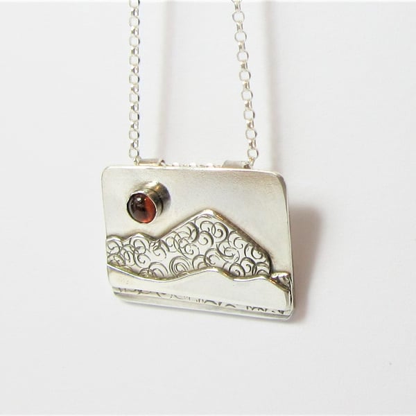 Mourne Mountains Silver and Amber Pendant - handmade recycled silver necklace