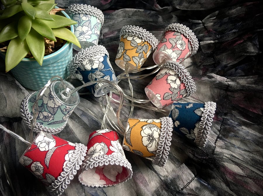Mini Lampshade Fairy Lights - Hand Drawn Flowers