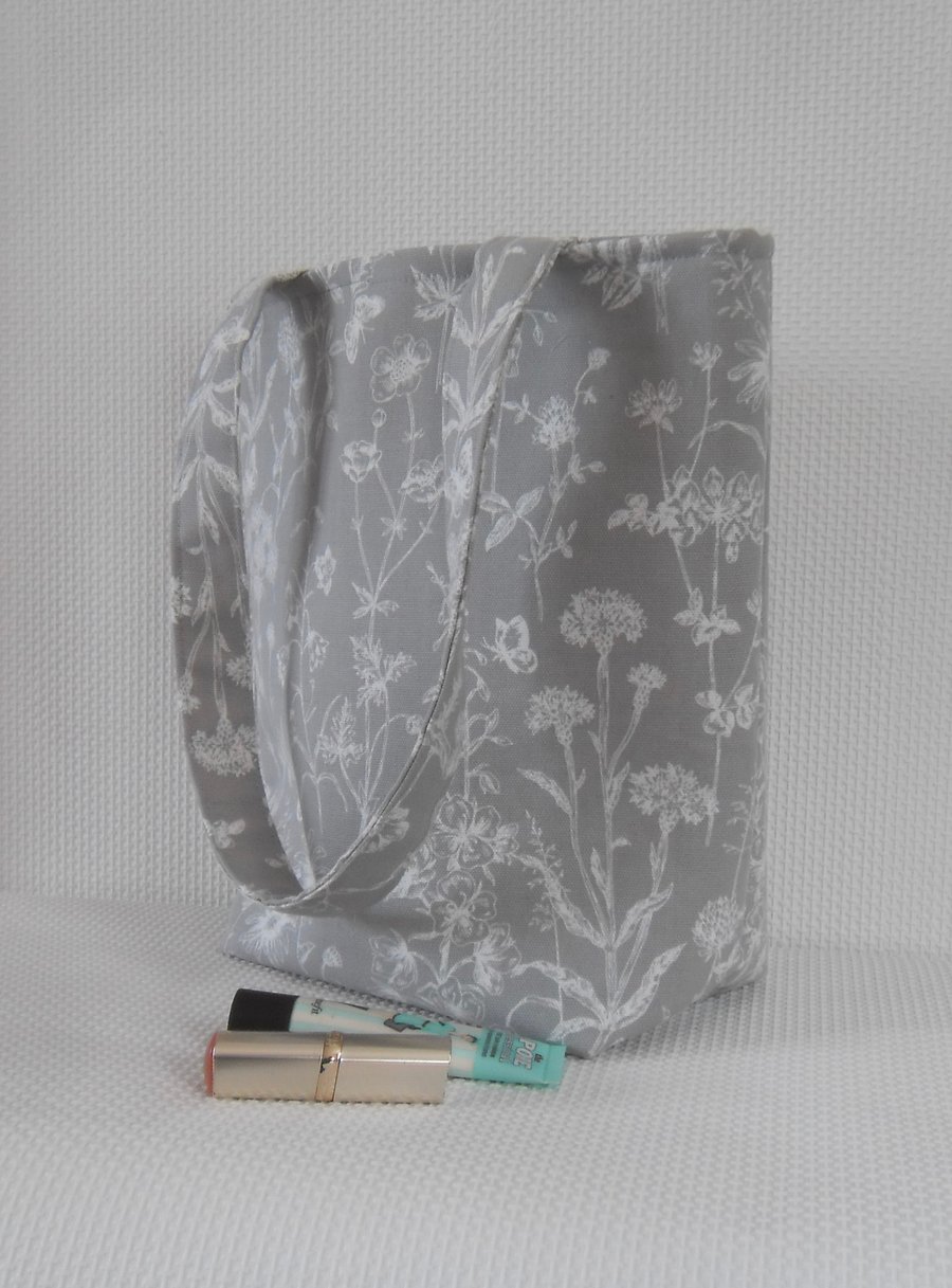 Tote bag long handles in steel grey Laura Ashley fabric