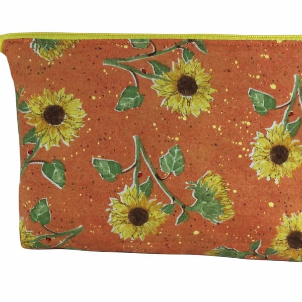 Makeup organiser bag, sunflowers floral cosmetics pouch , 3 compartments organiz