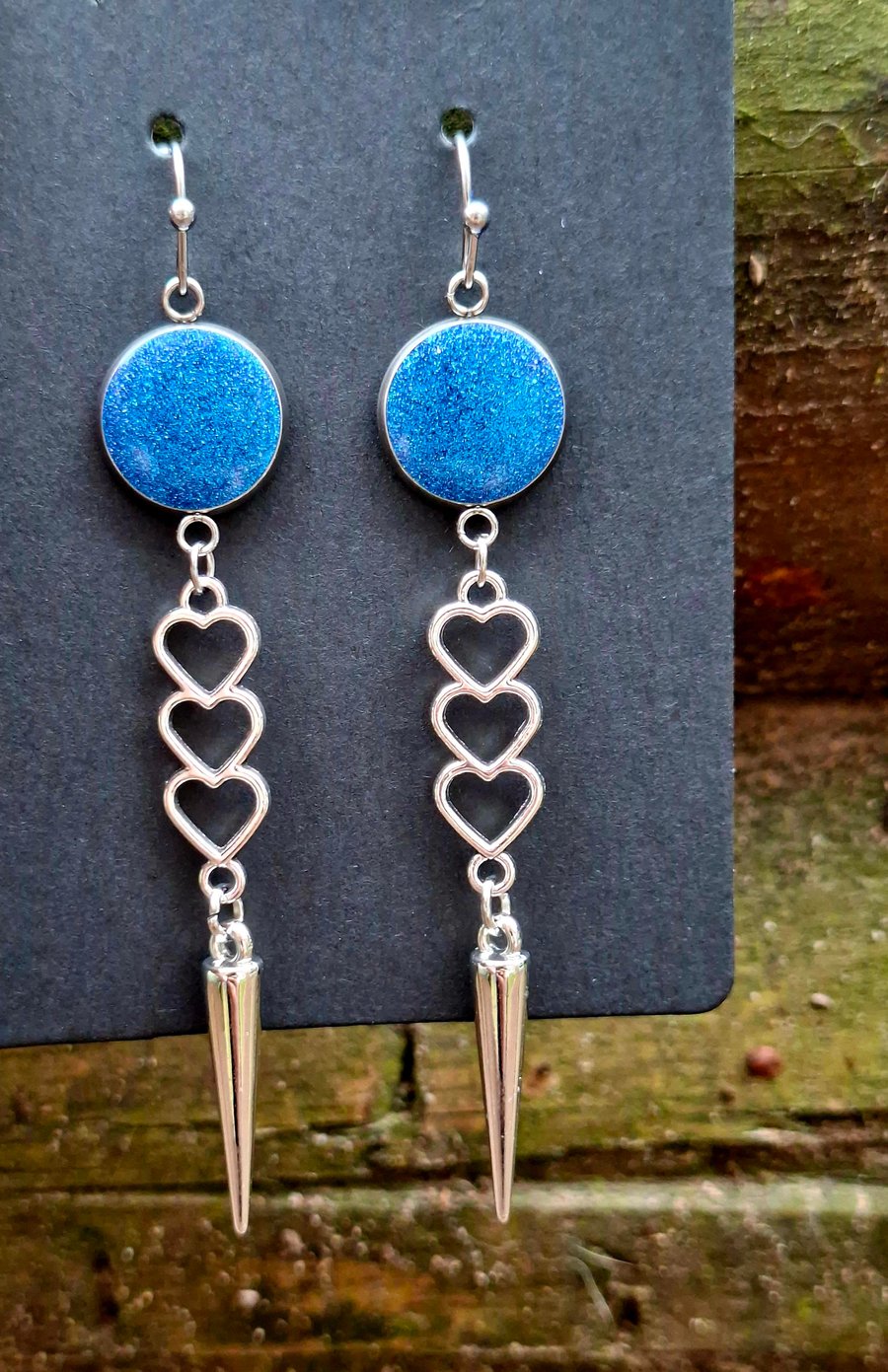 Gothic heart dangle spike earrings alternative emo punk